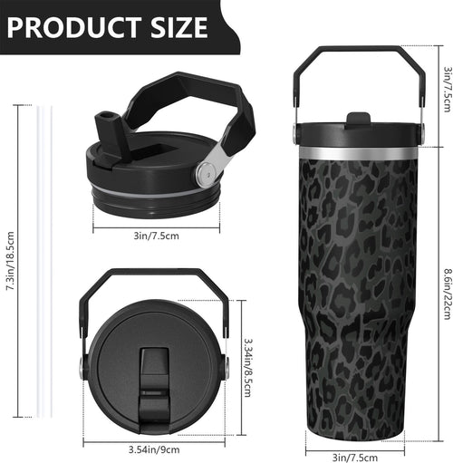 30oz Insulated Leopard Tumbler with Handle,Featuring a Leak-proof 2-in-1 Lid and Straw,a Vacuum-insulated Travel Coffee Mug,Portable Stainless Steel Water Bottle,Suitable for Both Women and Men