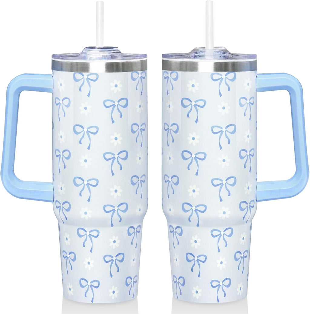 Prime Buddy™ - 30 Oz Blue Bow Tumbler With Handle And