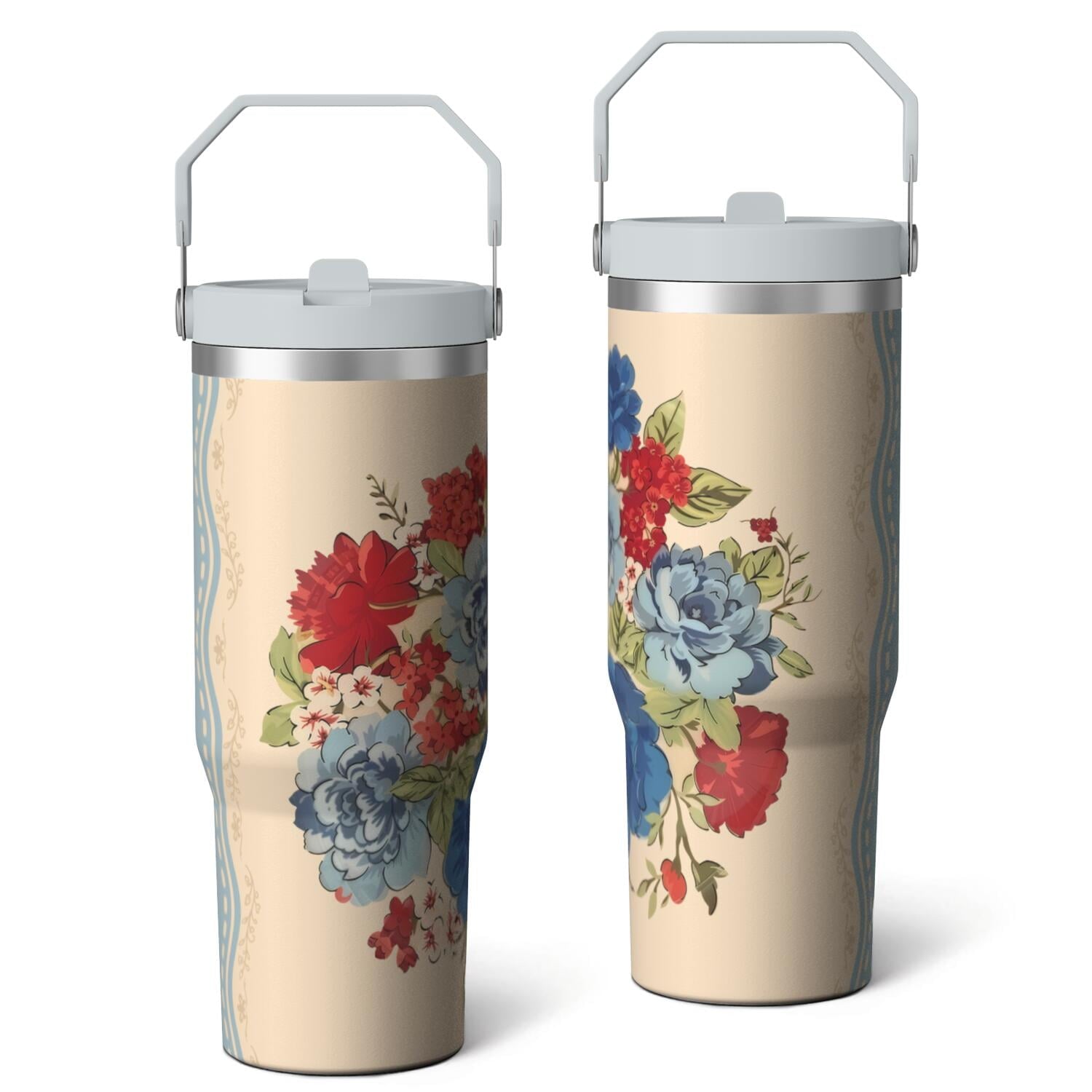 Prime Buddy™ - 30oz Pioneer Colorful Floral Stainless Steel Flip Straw