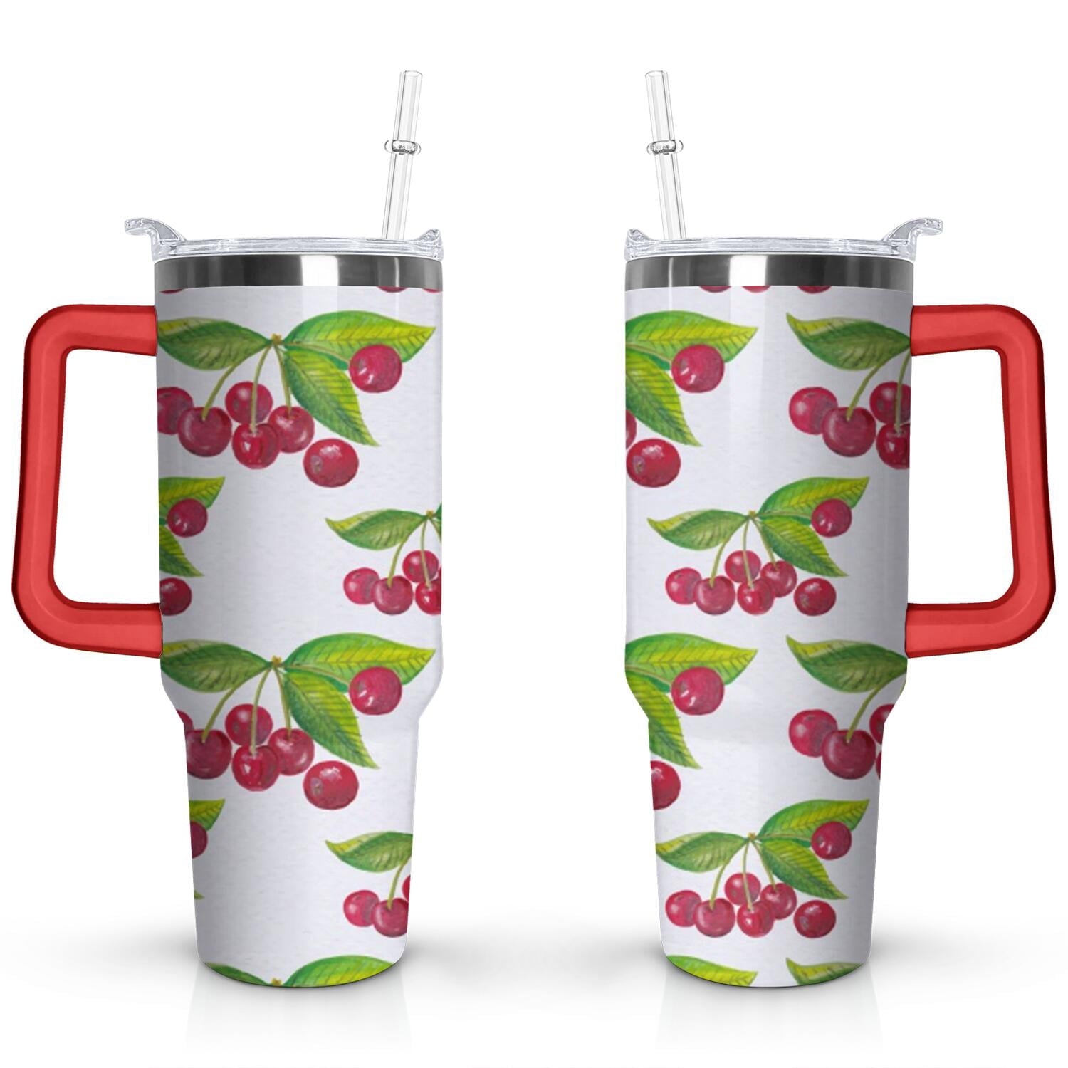 Prime Buddy™ - 40Oz Red Cherry Fruit Pattern Stainless Steel Flip