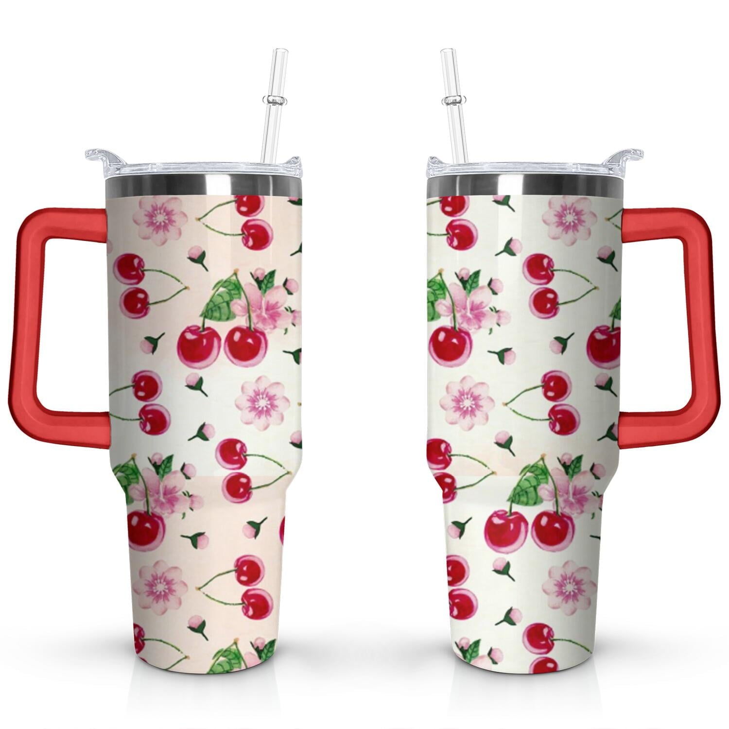Prime Buddy™ - 40Oz Red Cherry Fruit Pattern Stainless Steel Flip