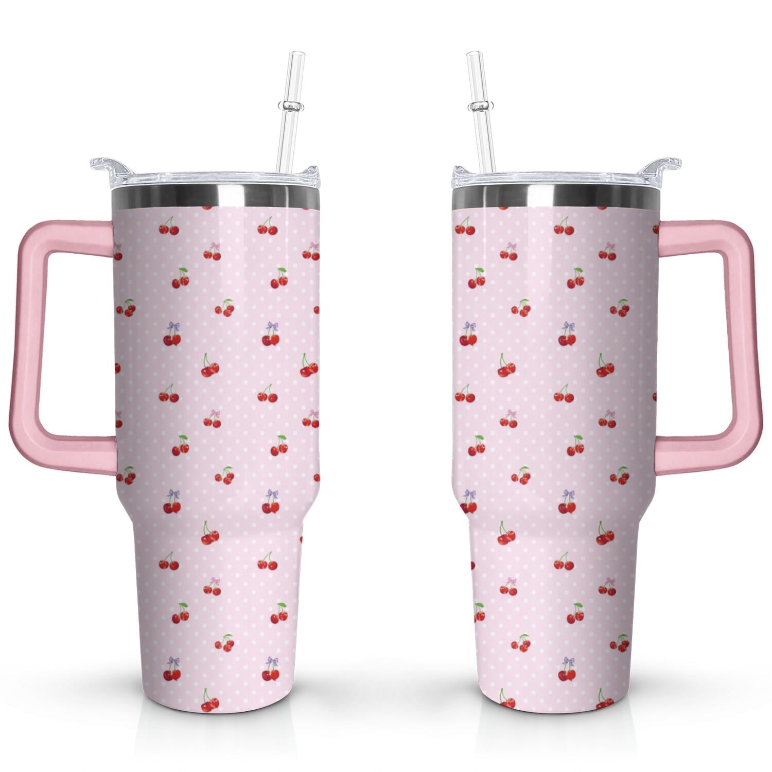 Prime Buddy™ - 40Oz Red Cherry Fruit Pattern Stainless Steel Flip