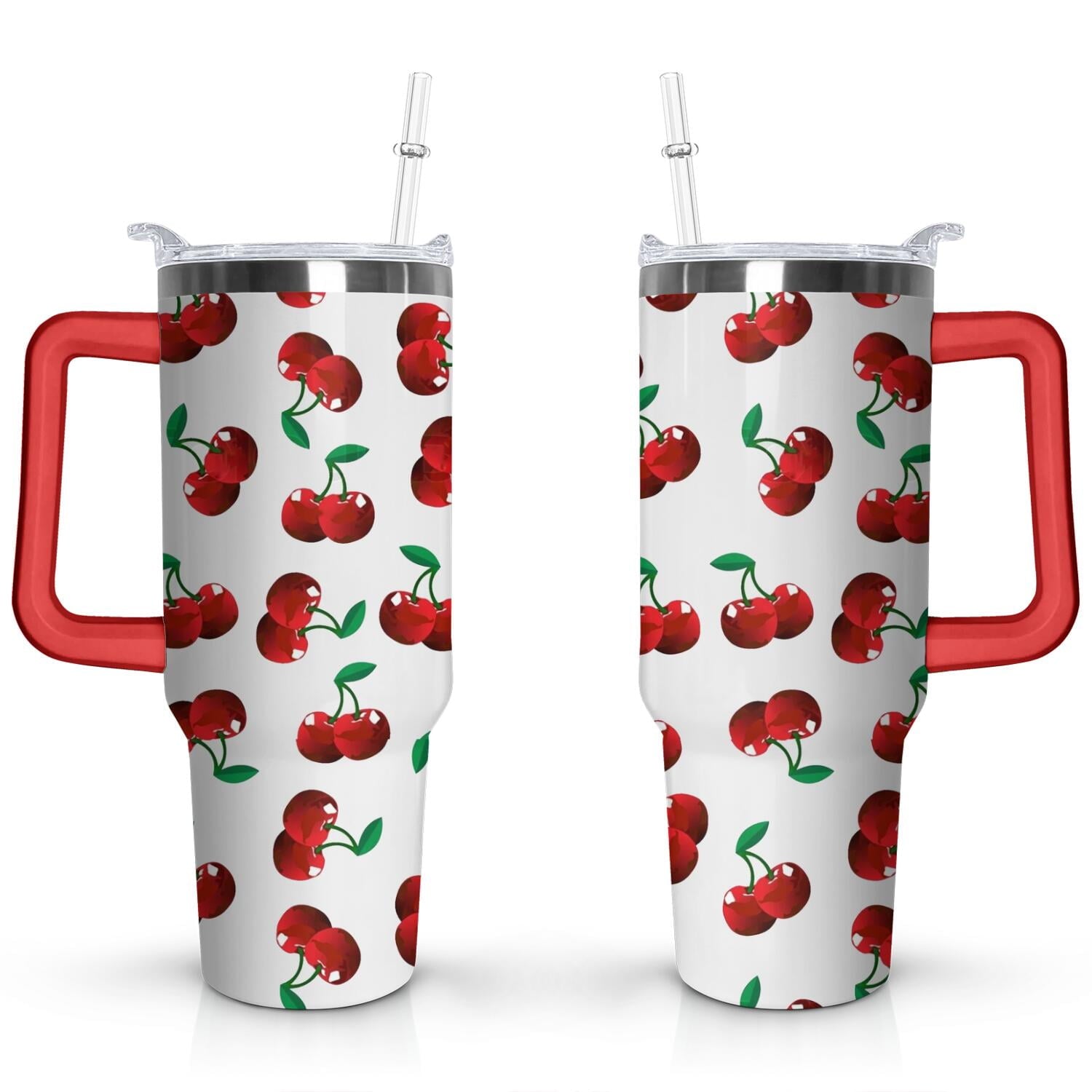 Prime Buddy™ - 40Oz Red Cherry Fruit Pattern Stainless Steel Flip