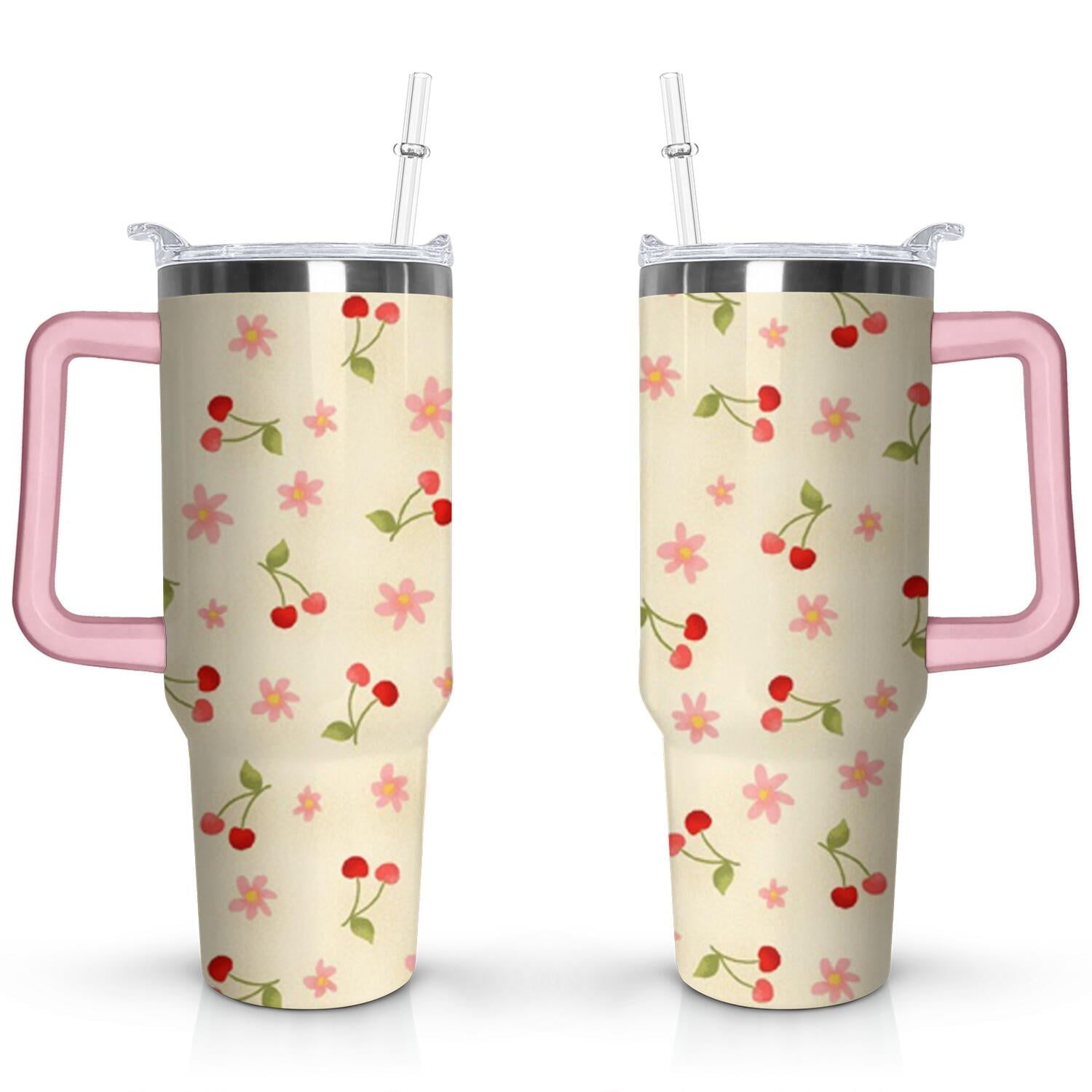 Prime Buddy™ - 40Oz Red Cherry Fruit Pattern Stainless Steel Flip