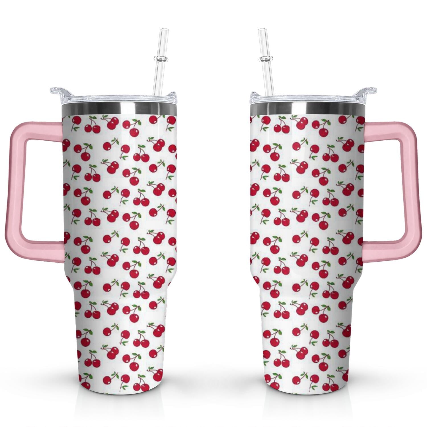 Prime Buddy™ - 40Oz Red Cherry Fruit Pattern Stainless Steel Flip
