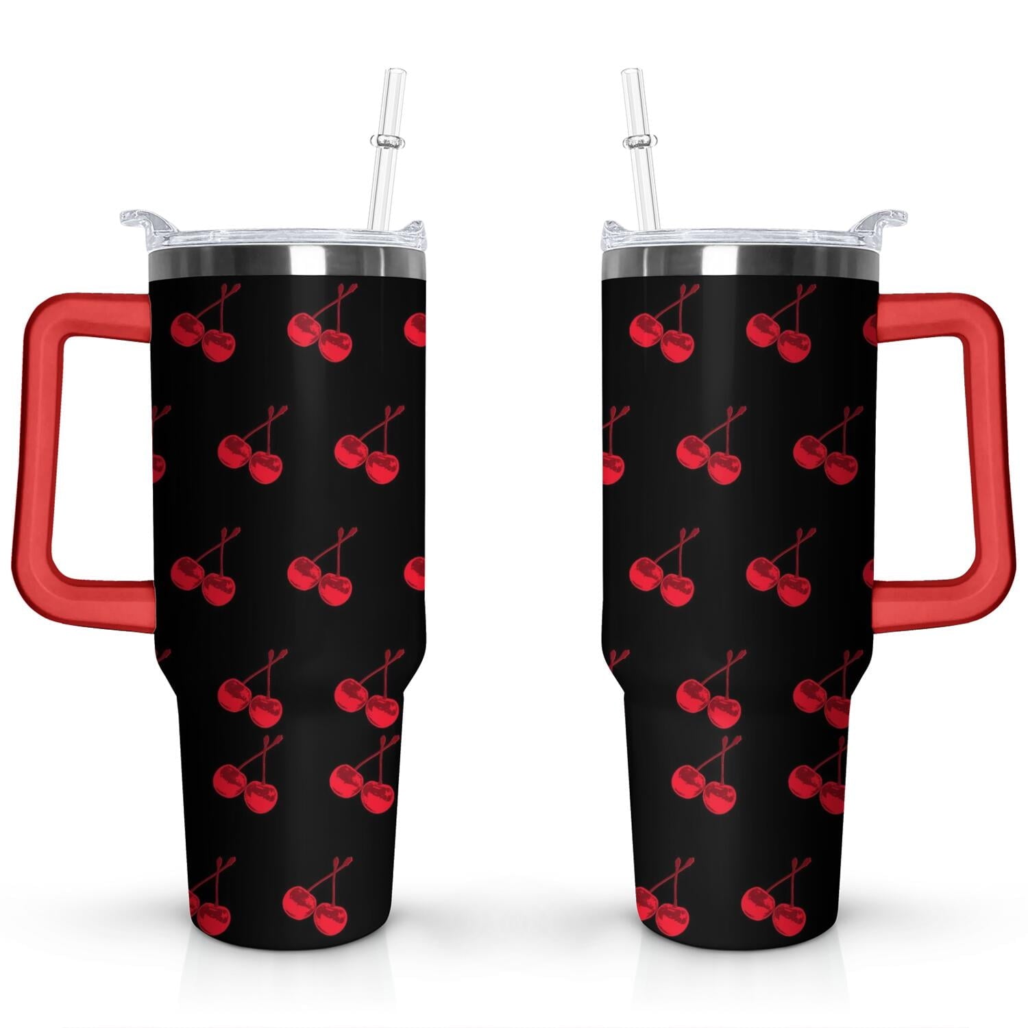 Prime Buddy™ - 40Oz Red Cherry Fruit Pattern Stainless Steel Flip