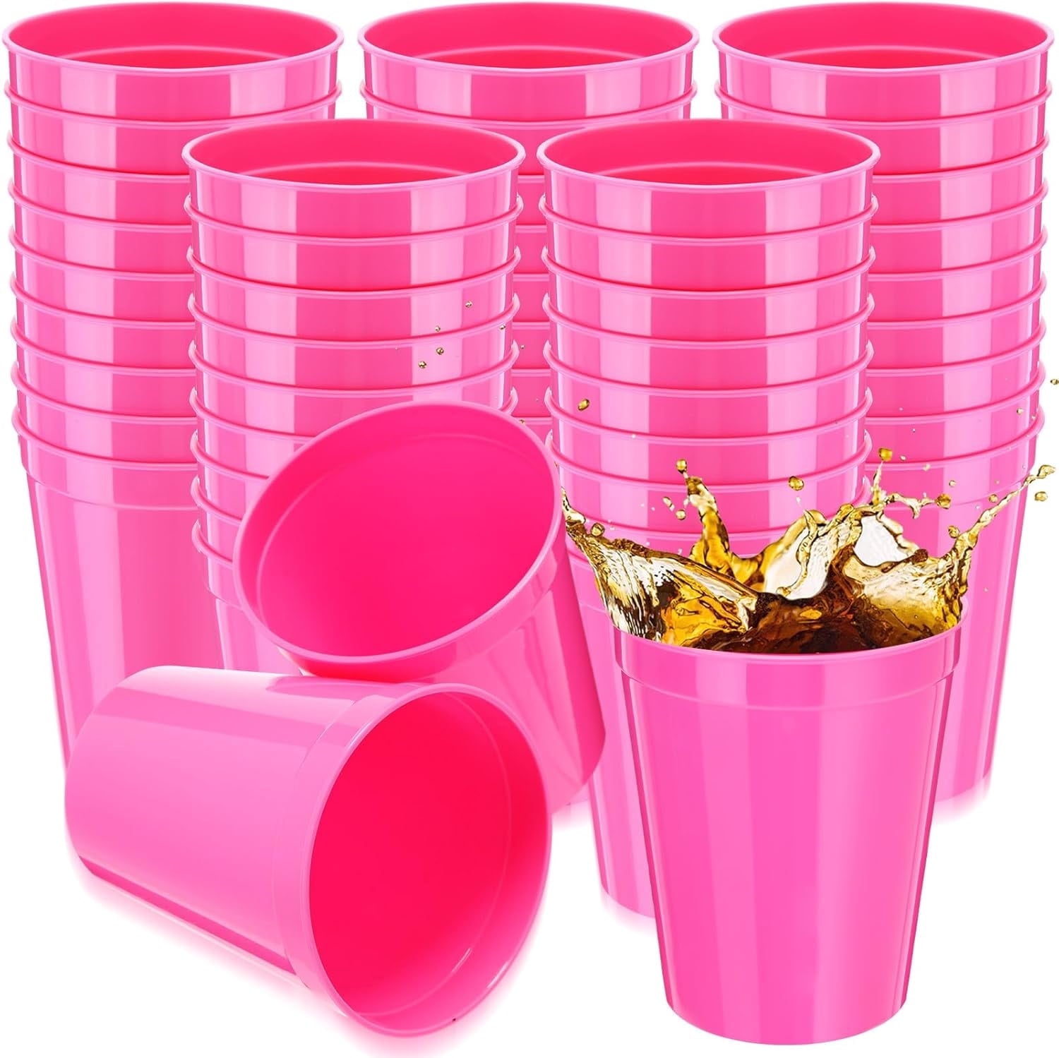 50 Pack 12oz Stadium Cups Reusable Plastic Cups Blank Drink Tumblers for Parties, Events, DIY Projects, 4.5 x 3.54 x 2.72 Inch (Rose red)