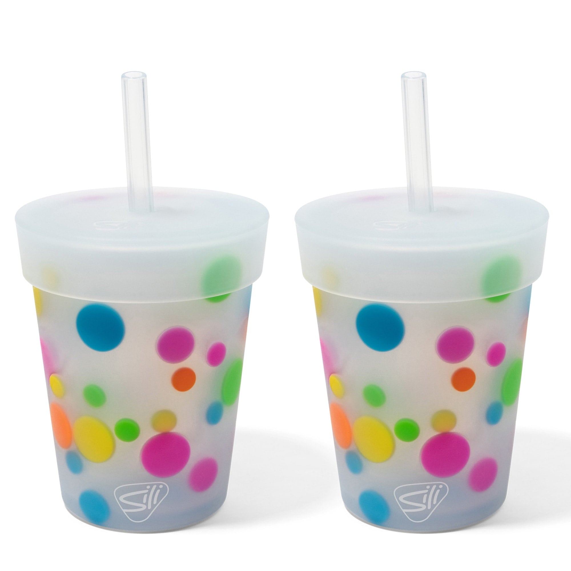 Silipint: Kids Straw Tumblers 8oz: 4 Pack - Polka Dots - Silicone Unbreakable Cups w/ No Leak Lids, Hot & Cold, Dishwasher-Microwave-Freezer-Oven Safe