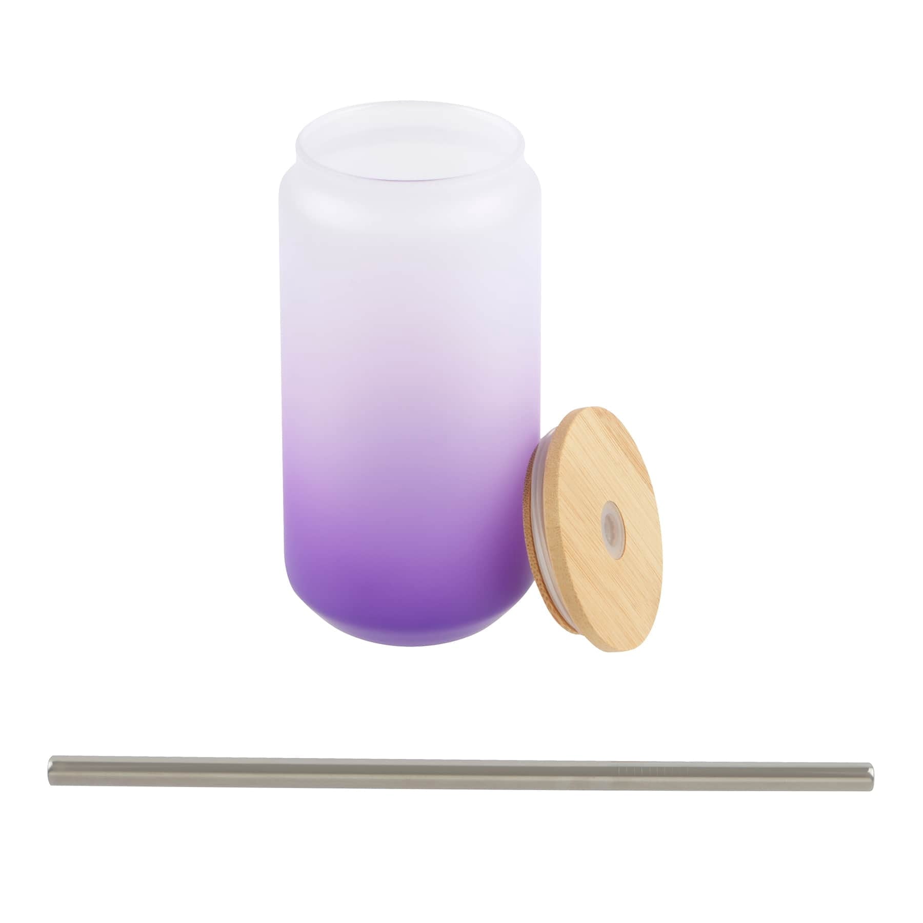 Purple Frosted Glass Sublimation Tumbler by Make Market â€“ 18oz Drinkware with Bamboo Lid & Metal Straw - Designed for Custom Heat Transfer - Hand Wash Only - 12 Pack