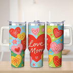 Prime Buddy™ - Colorful Heart Love Mom Stainless Steel Tumbler, 30oz