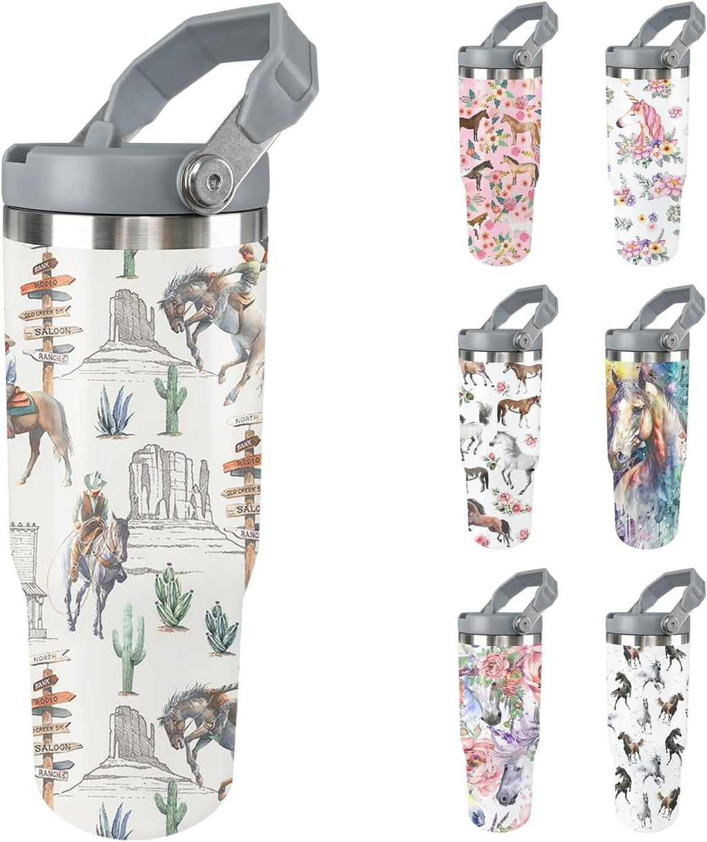 Prime Buddy™ - Horse Tumbler with Lid and Straw Stainless Steel