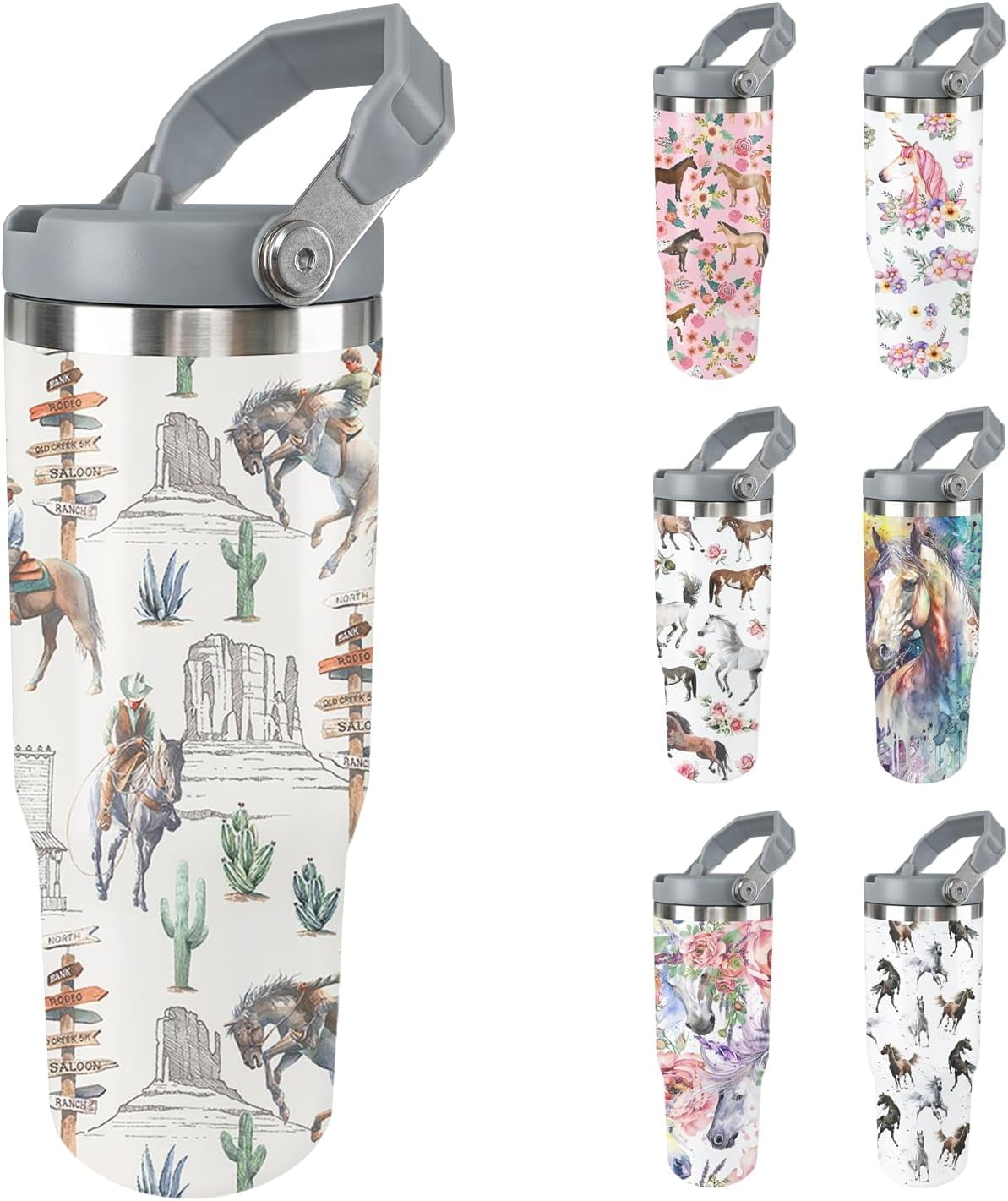 Prime Buddy™ - Horse Tumbler with Lid and Straw Stainless Steel