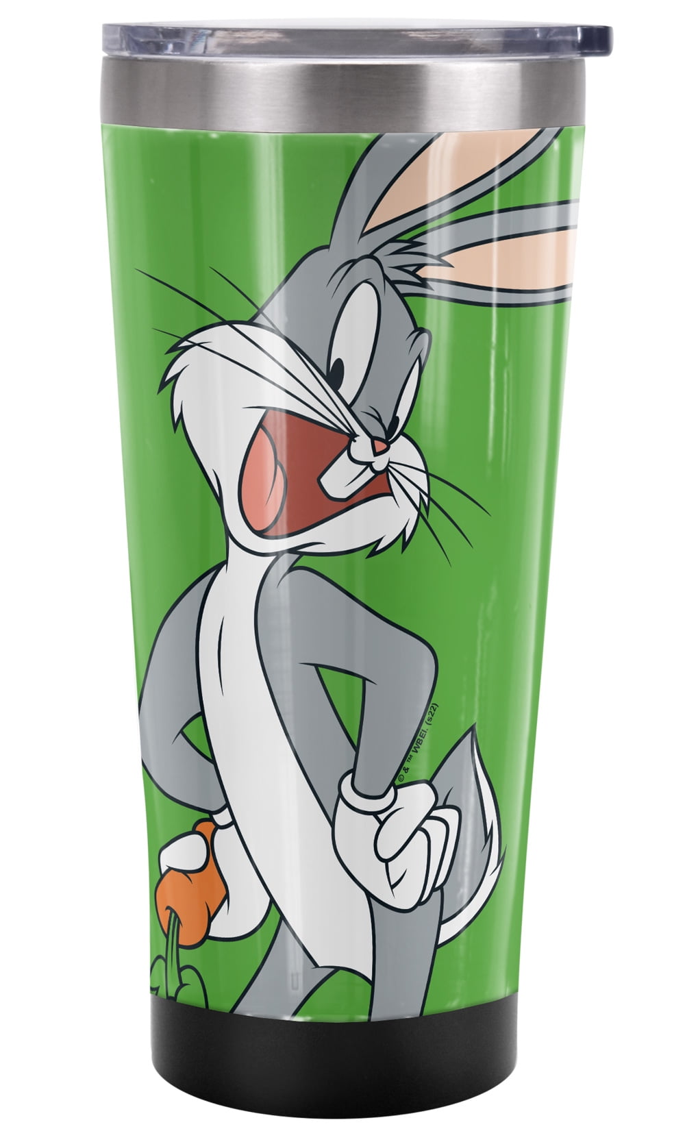 Looney Tunes Official Bugs Bunny Green Background 20 oz Travel Tumbler, Stainless Steel, Vacuum Insulated with Leak Resistant Slide-Lock Lid