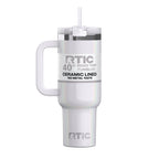 RTIC 40 oz Ceramic Lined Road Trip Tumbler with Handle and Leak-Resistant Straw Lid, White Glitter