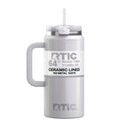 RTIC 64 oz Ceramic Lined Road Trip Tumbler with Handle and Leak-Resistant Straw Lid, White Glitter