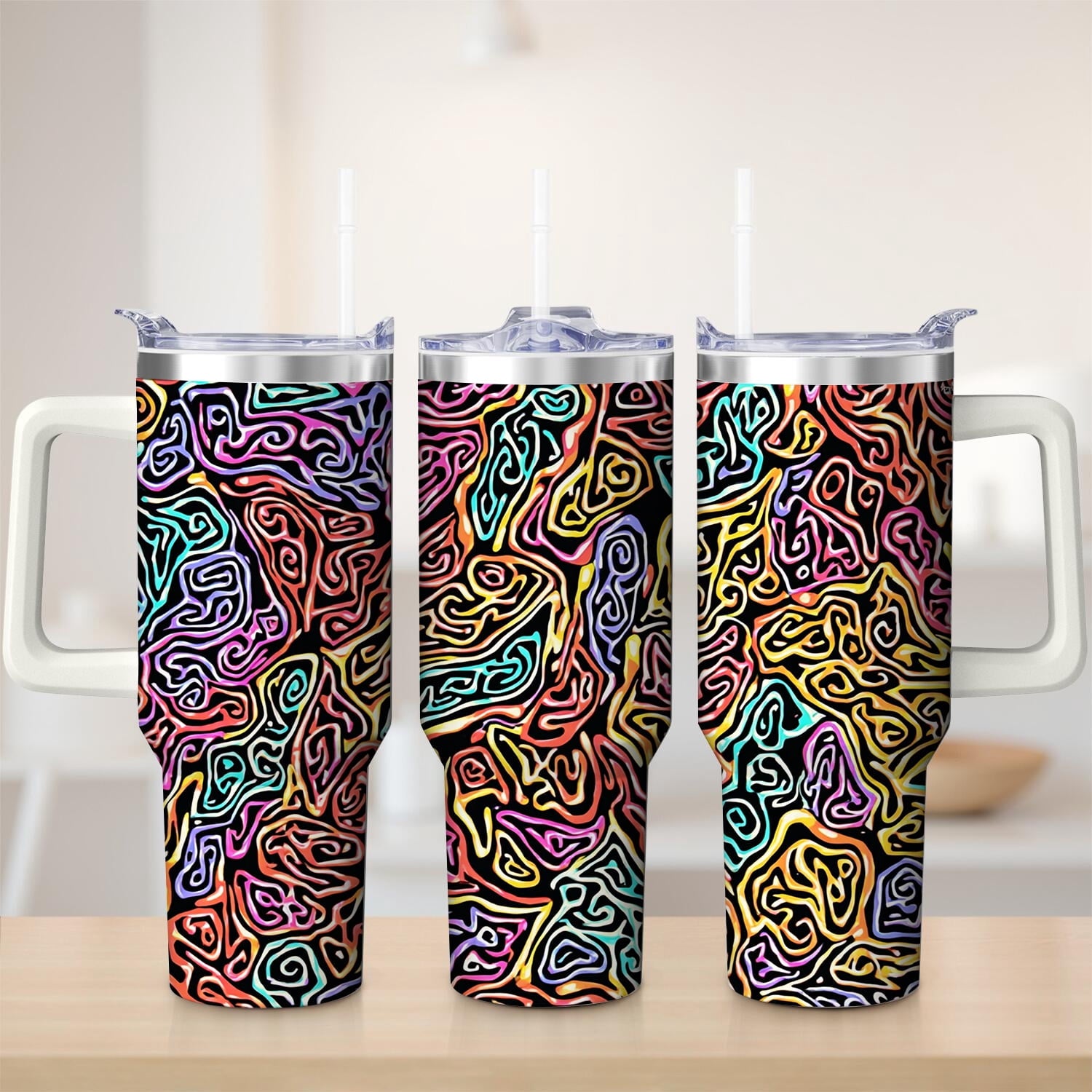 Prime Buddy™ - Vibrant Abstract Pattern Stainless Steel Tumbler, 40oz